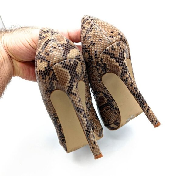 Steve Madden P-SNO Snakeskin Heels Gold Metal Pointed Toe Stiletto Womens 7.5 - Picture 3 of 6